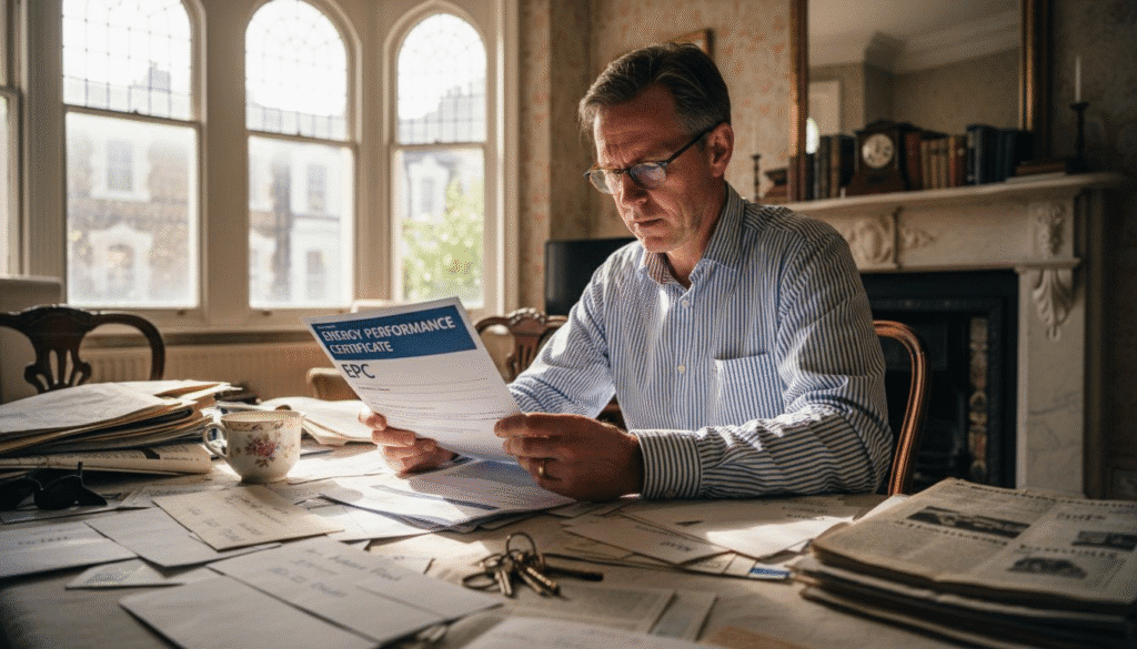 Person reviewing documents at a table.