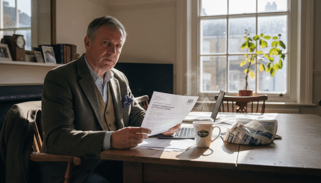 Man reading documents at a table.