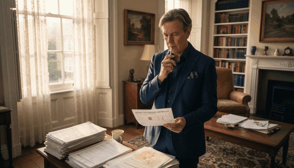 man viewing paper epc certificate