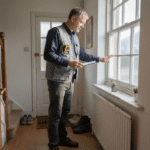 Inspector checks window for energy efficiency